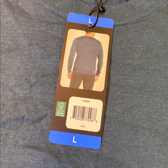 NEW Banana Republic mens L Large blue solid merino wool crewneck sweater NWT - Picture 3 of 5